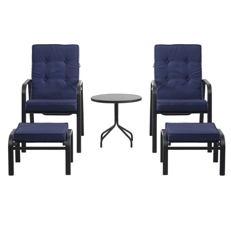 Champneys 2-Seater Steel and Fabric Outdoor Reclining Bistro Set with Stool, Blue - Image 9