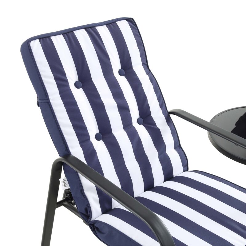 Champneys 2-Seater Steel and Fabric Outdoor Reclining Bistro Set with Stool, Blue - Image 10