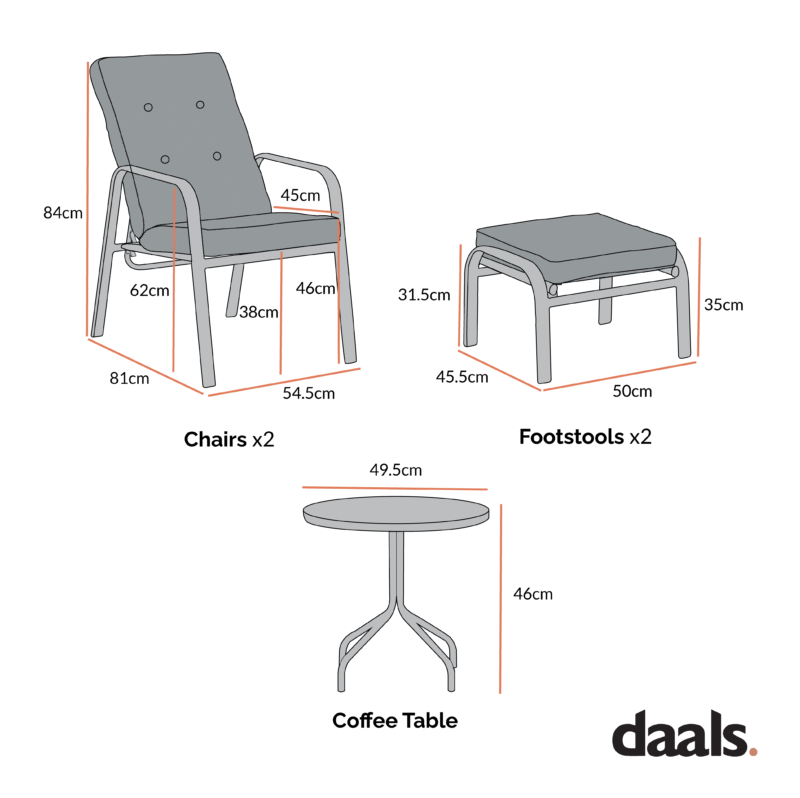 Champneys 2-Seater Steel and Fabric Outdoor Reclining Bistro Set with Stool, Sage Green - Image 5