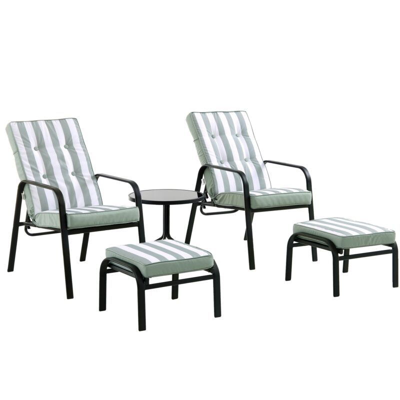 Champneys 2-Seater Steel and Fabric Outdoor Reclining Bistro Set with Stool, Sage Green - Image 4