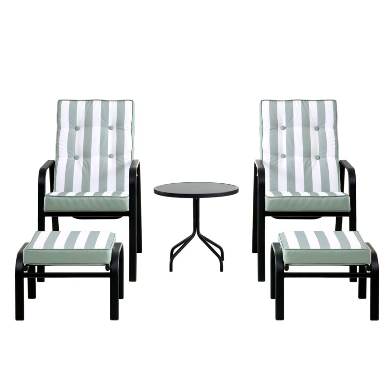 Champneys 2-Seater Steel and Fabric Outdoor Reclining Bistro Set with Stool, Sage Green - Image 6