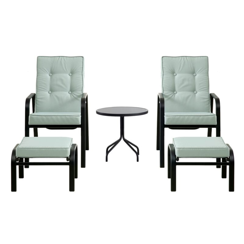 Champneys 2-Seater Steel and Fabric Outdoor Reclining Bistro Set with Stool, Sage Green - Image 7