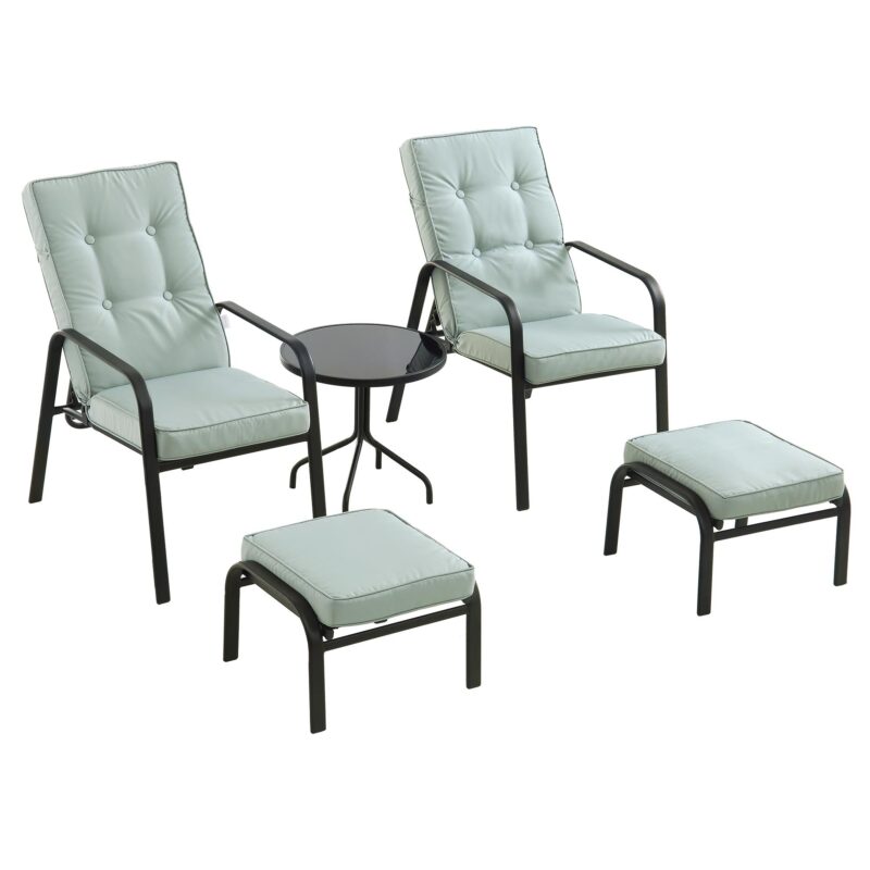 Champneys 2-Seater Steel and Fabric Outdoor Reclining Bistro Set with Stool, Sage Green - Image 8