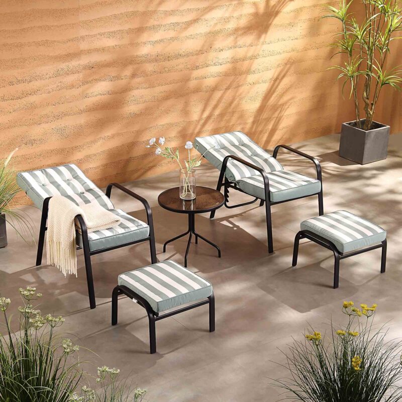 Champneys 2-Seater Steel and Fabric Outdoor Reclining Bistro Set with Stool, Sage Green - Image 2
