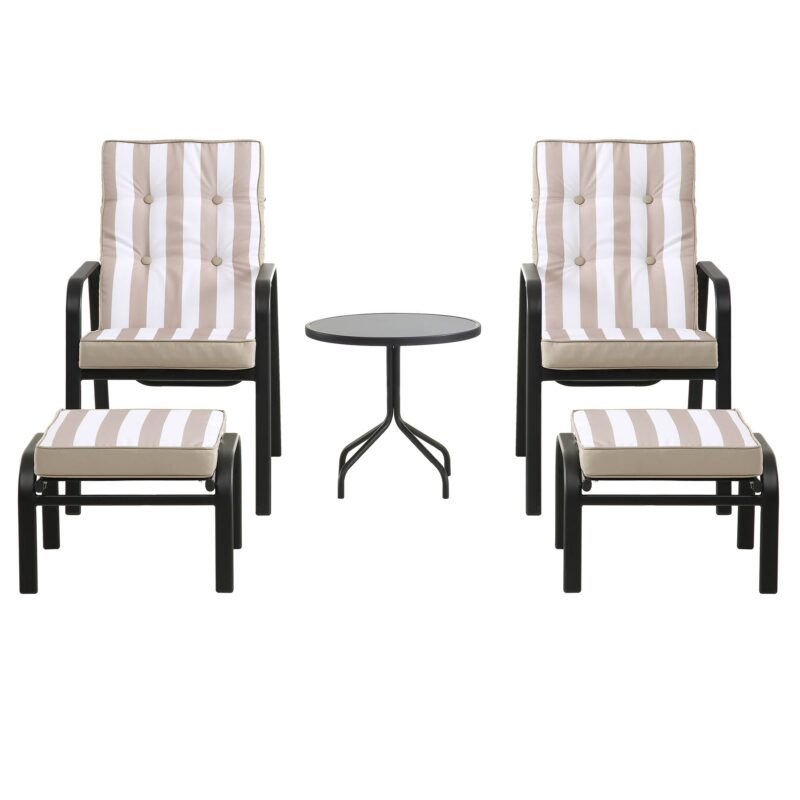 Champneys 2-Seater Steel and Fabric Outdoor Reclining Bistro Set with Stool, Taupe - Image 6