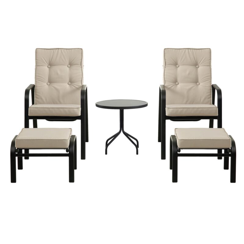 Champneys 2-Seater Steel and Fabric Outdoor Reclining Bistro Set with Stool, Taupe - Image 8
