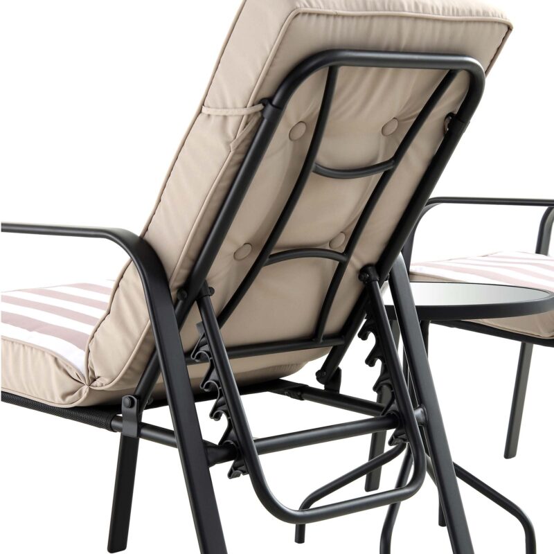 Champneys 2-Seater Steel and Fabric Outdoor Reclining Bistro Set with Stool, Taupe - Image 10