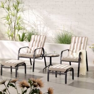 Champneys 2-Seater Steel and Fabric Outdoor Reclining Bistro Set with Stool, Taupe