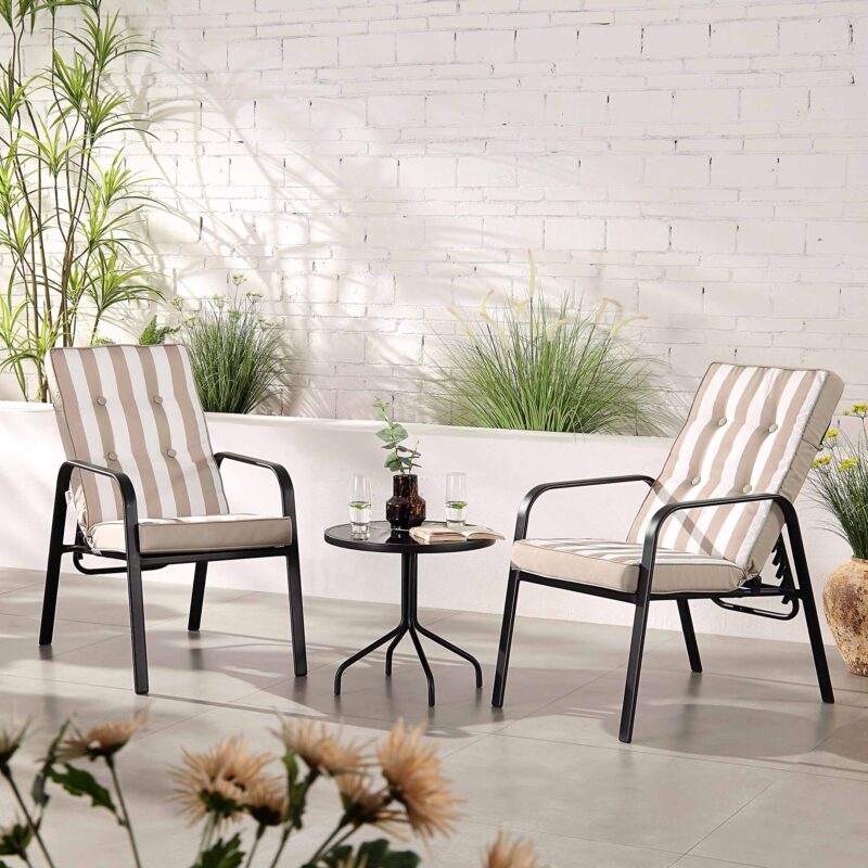 Champneys 2-Seater Steel and Fabric Outdoor Reclining Bistro Set with Stool, Taupe - Image 4