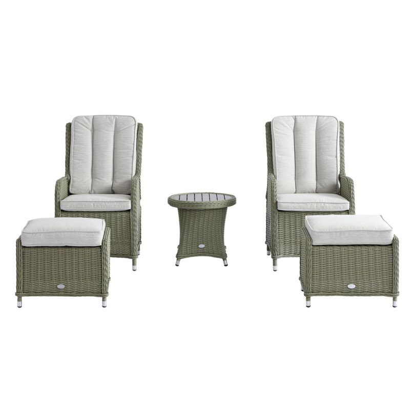 Hampshire 2-Seater Round Wicker Reclining Bistro Set with Stools, Desert Sage - Image 12