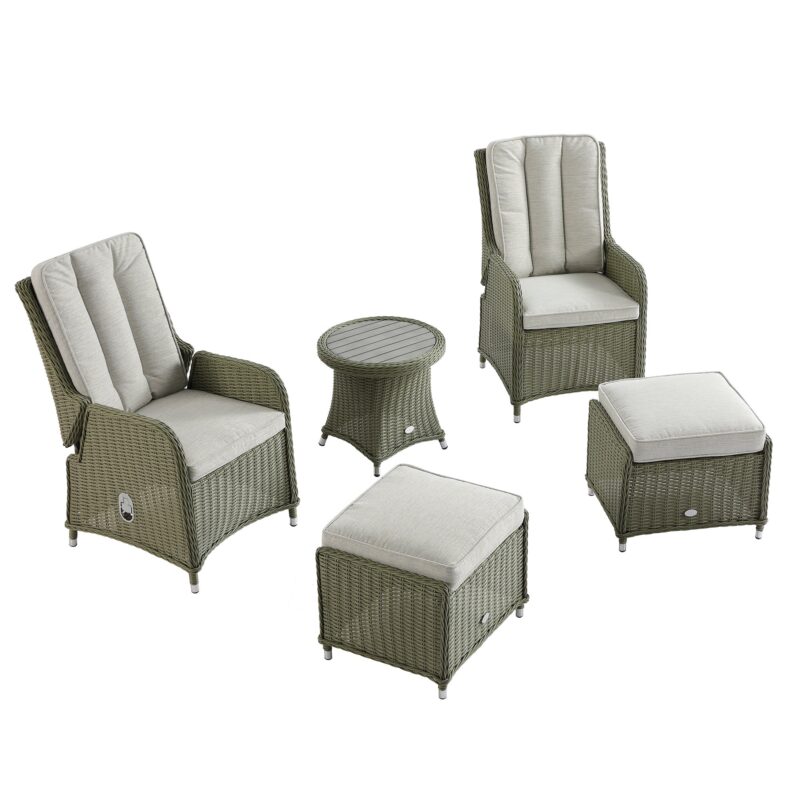 Hampshire 2-Seater Round Wicker Reclining Bistro Set with Stools, Desert Sage - Image 14