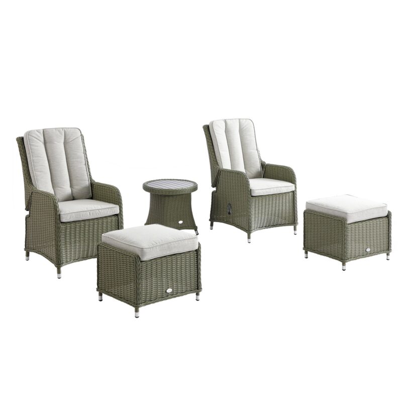 Hampshire 2-Seater Round Wicker Reclining Bistro Set with Stools, Desert Sage - Image 15