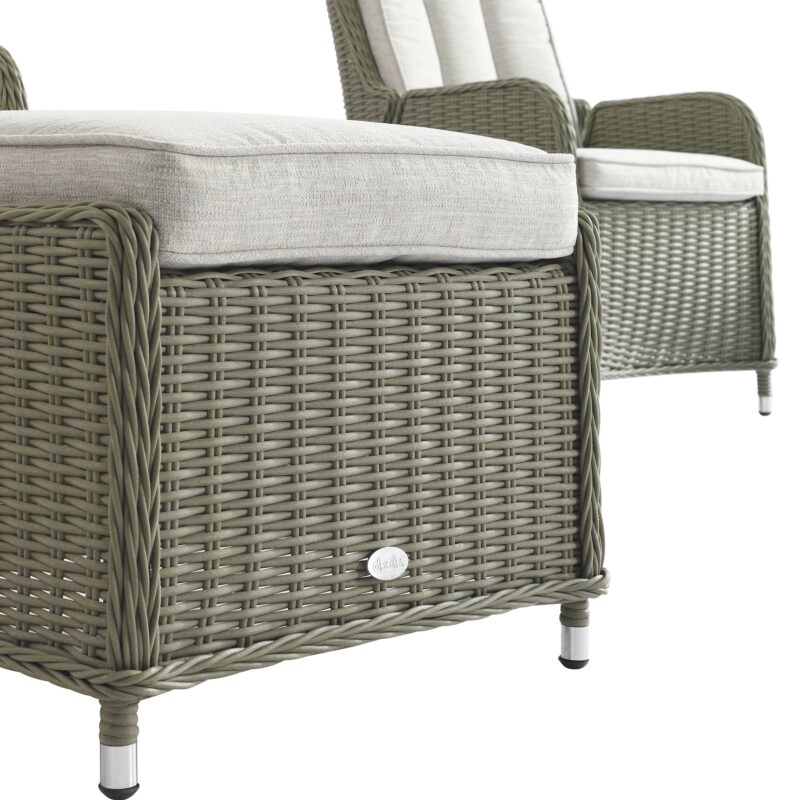 Hampshire 2-Seater Round Wicker Reclining Bistro Set with Stools, Desert Sage - Image 17