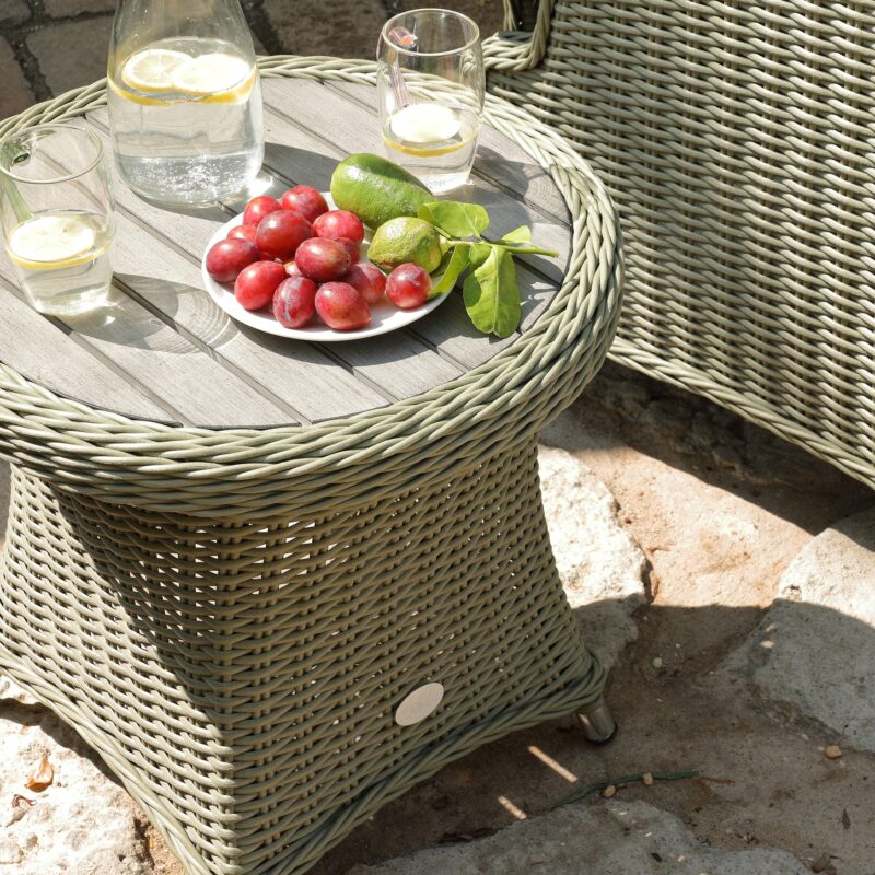 Hampshire 2-Seater Round Wicker Reclining Bistro Set with Stools, Desert Sage - Image 6