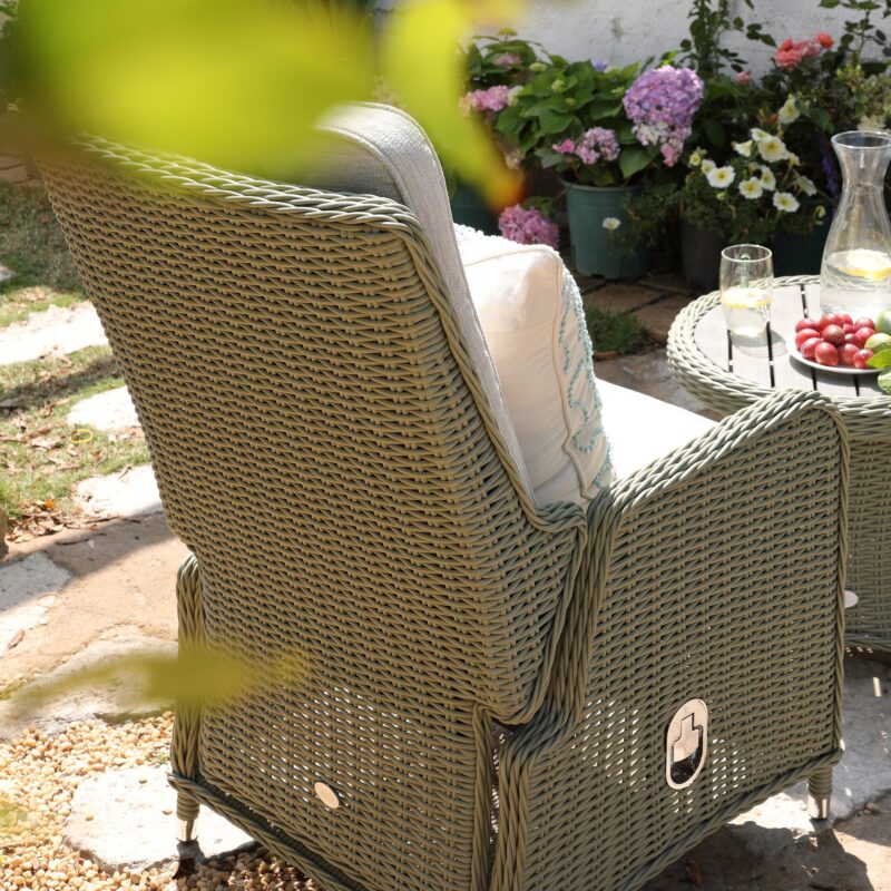 Hampshire 2-Seater Round Wicker Reclining Bistro Set with Stools, Desert Sage - Image 10