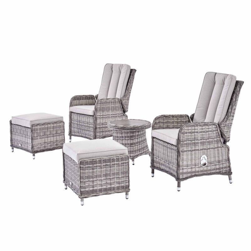 Hampshire 2-Seater Round Wicker Reclining Bistro Set with Stools, Light Grey - Image 7