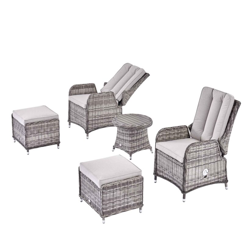 Hampshire 2-Seater Round Wicker Reclining Bistro Set with Stools, Light Grey - Image 8