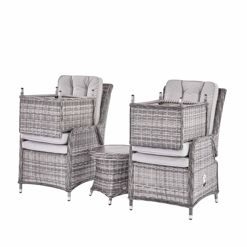 Hampshire 2-Seater Round Wicker Reclining Bistro Set with Stools, Light Grey - Image 10