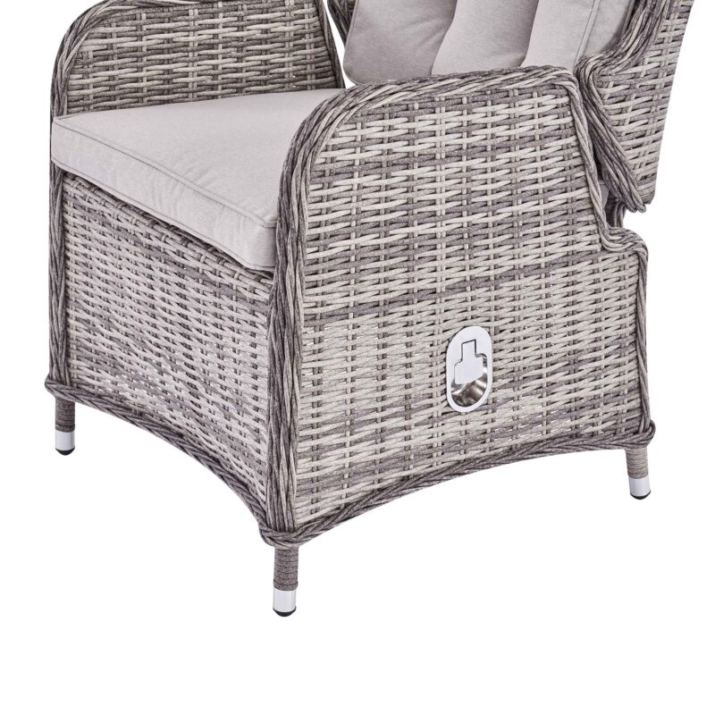 Hampshire 2-Seater Round Wicker Reclining Bistro Set with Stools, Light Grey - Image 12