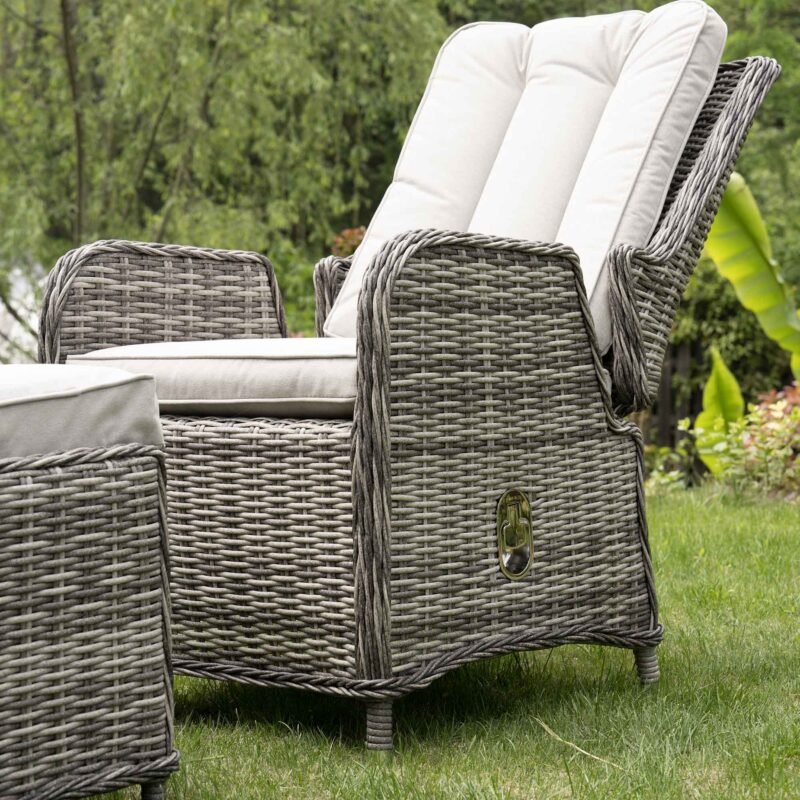 Hampshire 2-Seater Round Wicker Reclining Bistro Set with Stools, Light Grey - Image 4