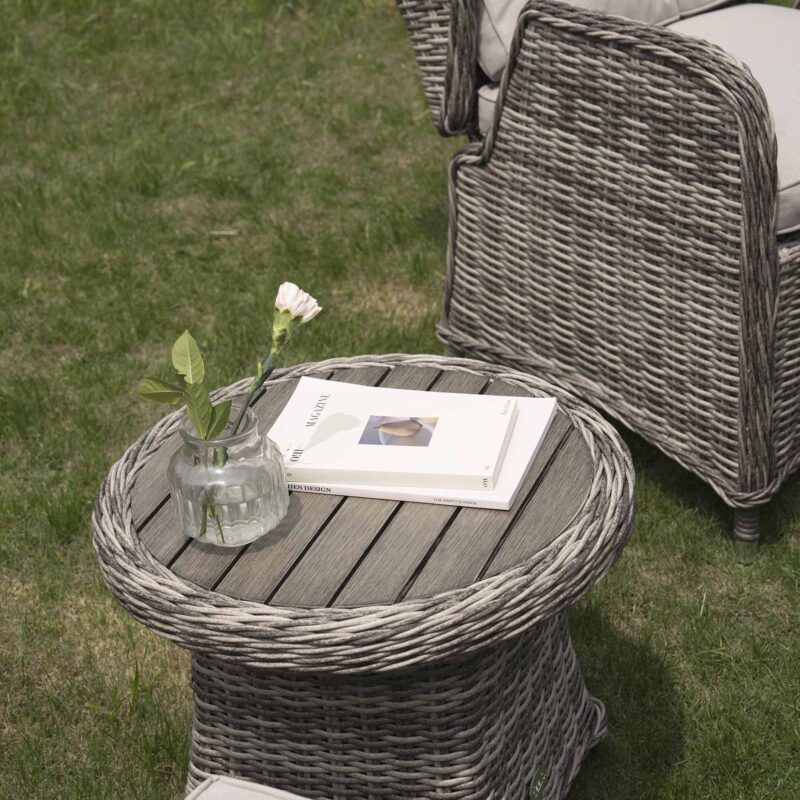 Hampshire 2-Seater Round Wicker Reclining Bistro Set with Stools, Light Grey - Image 5