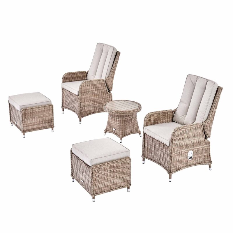 Hampshire 2-Seater Round Wicker Reclining Bistro Set with Stools, Natural - Image 7