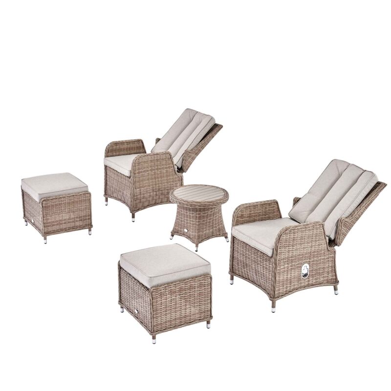 Hampshire 2-Seater Round Wicker Reclining Bistro Set with Stools, Natural - Image 8