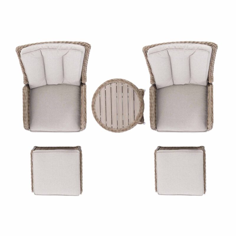 Hampshire 2-Seater Round Wicker Reclining Bistro Set with Stools, Natural - Image 10