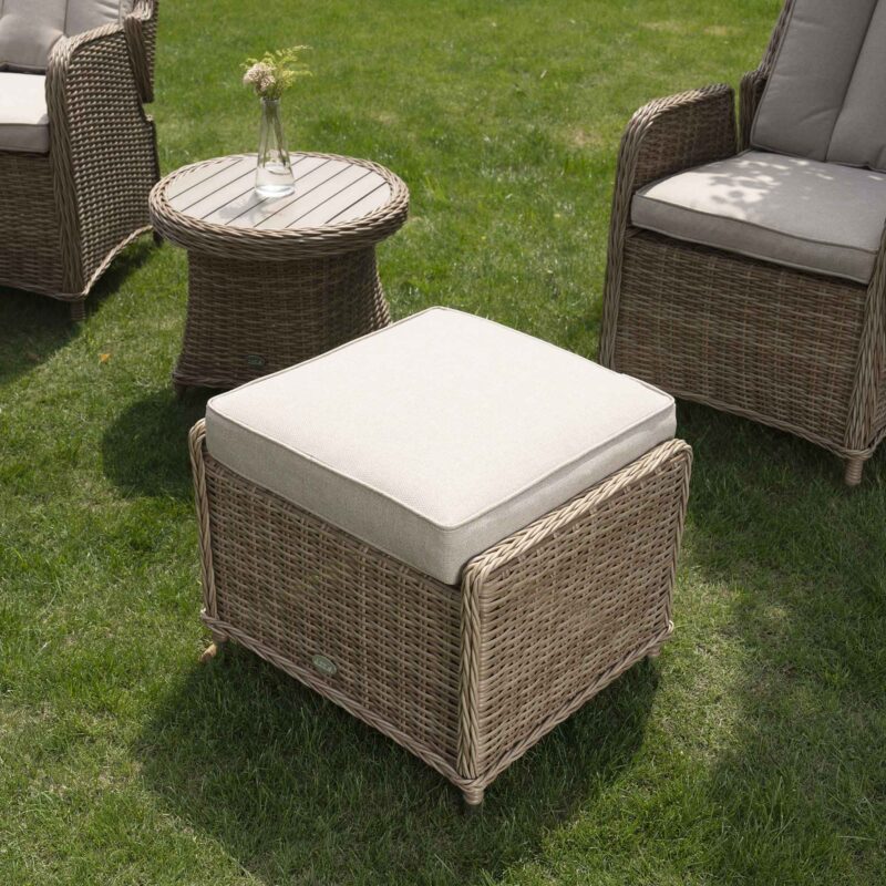 Hampshire 2-Seater Round Wicker Reclining Bistro Set with Stools, Natural - Image 6