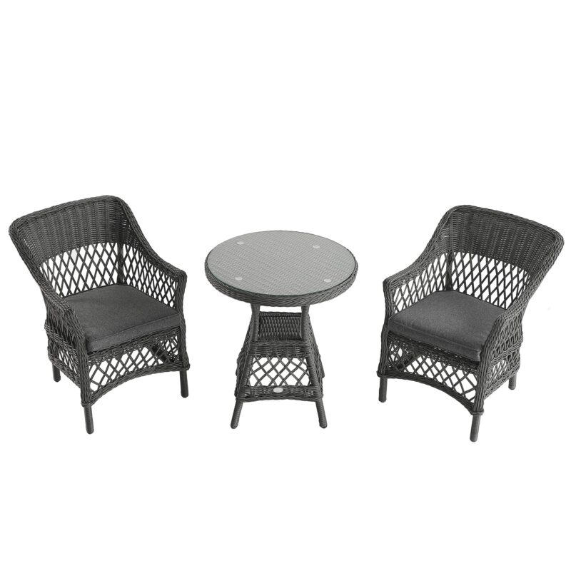 Willowbrook Lattice Weave Rattan Bistro Set, Dark Grey - Image 2