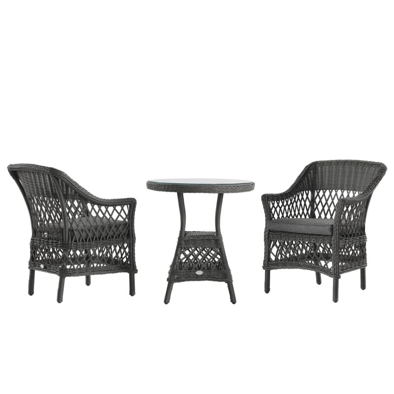 Willowbrook Lattice Weave Rattan Bistro Set, Dark Grey - Image 3