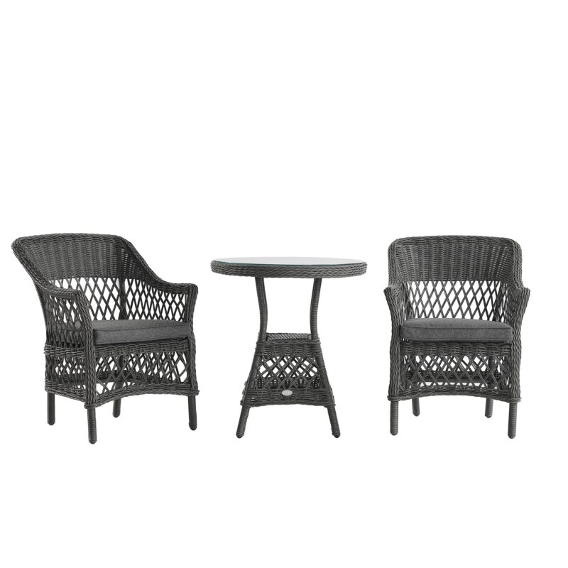 Willowbrook Lattice Weave Rattan Bistro Set, Dark Grey - Image 5