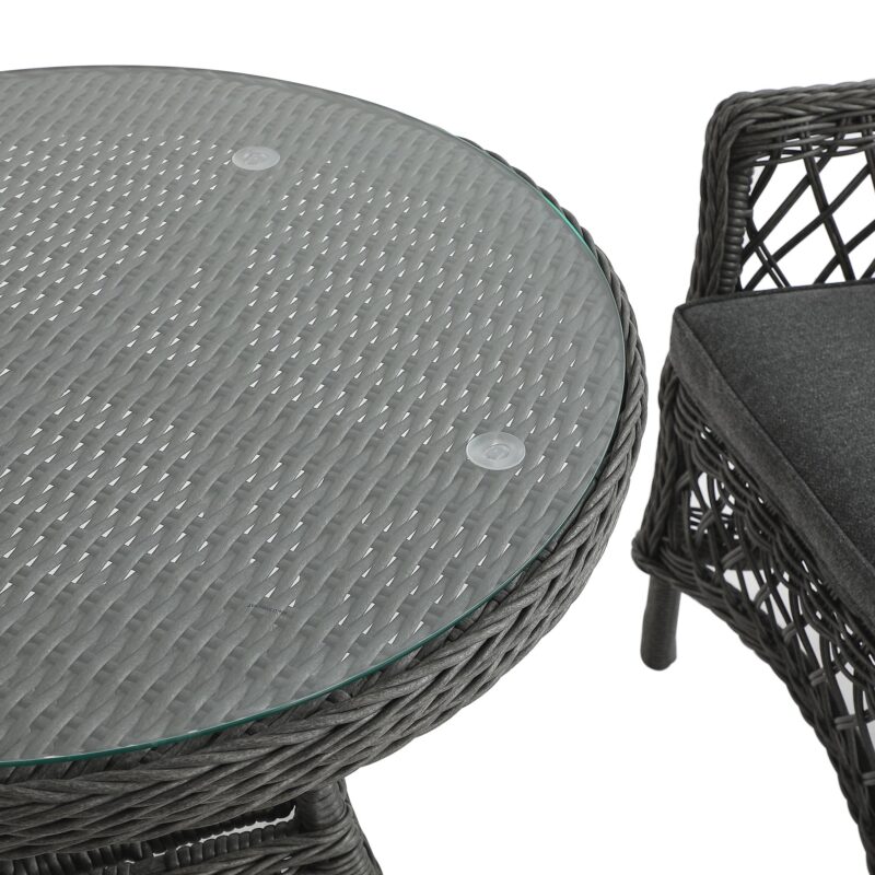 Willowbrook Lattice Weave Rattan Bistro Set, Dark Grey - Image 6