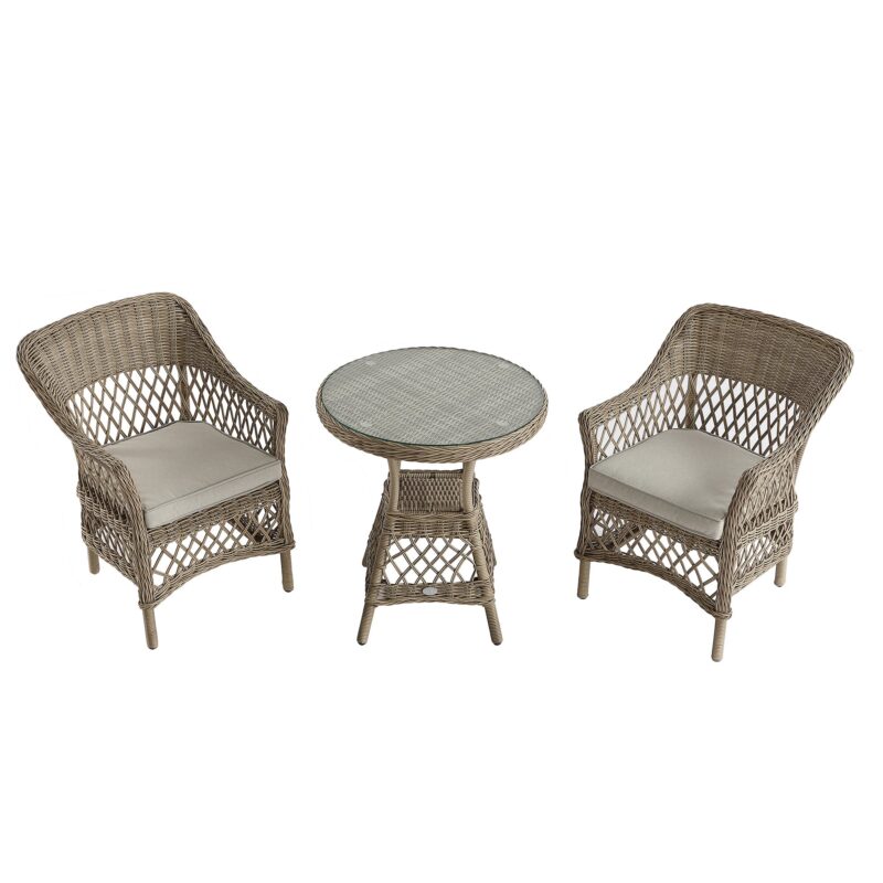 Willowbrook Lattice Weave Rattan Bistro Set, Natural - Image 10