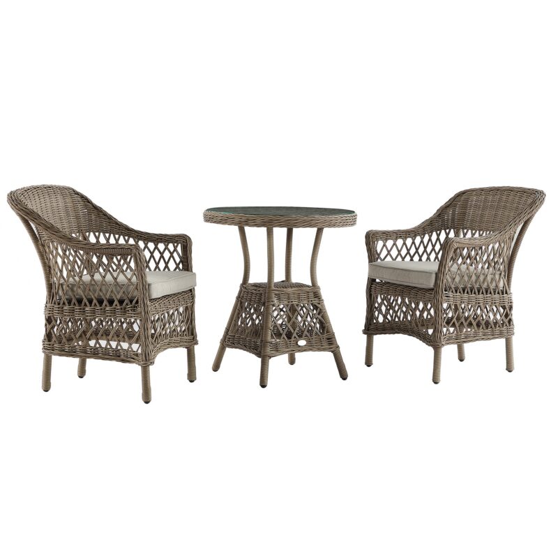 Willowbrook Lattice Weave Rattan Bistro Set, Natural - Image 12