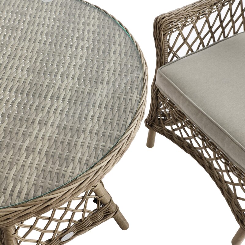 Willowbrook Lattice Weave Rattan Bistro Set, Natural - Image 13