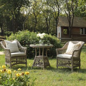 Willowbrook Lattice Weave Rattan Bistro Set, Natural