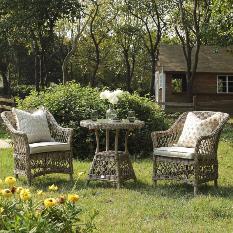 Willowbrook Lattice Weave Rattan Bistro Set, Natural