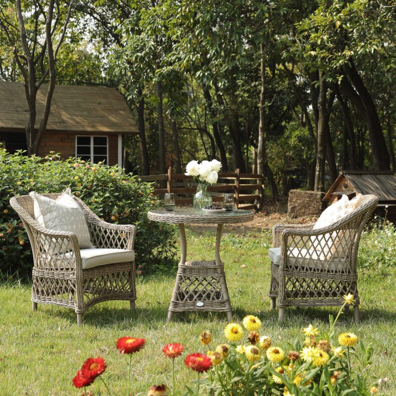 Willowbrook Lattice Weave Rattan Bistro Set, Natural - Image 2