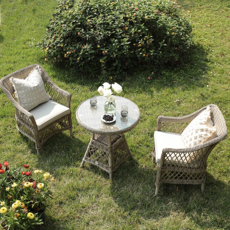 Willowbrook Lattice Weave Rattan Bistro Set, Natural - Image 3
