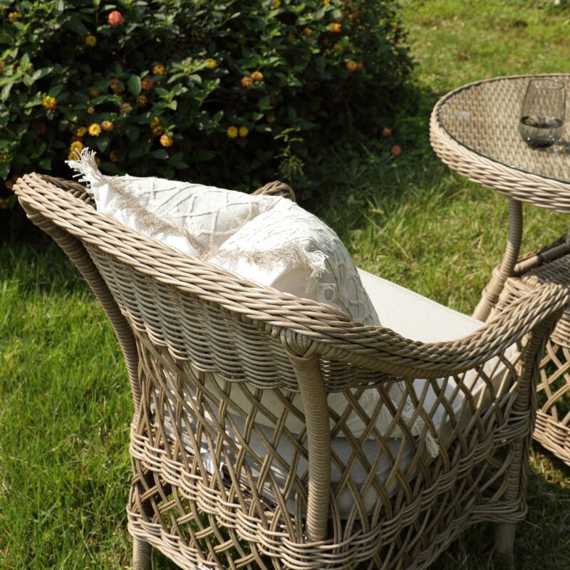 Willowbrook Lattice Weave Rattan Bistro Set, Natural - Image 7