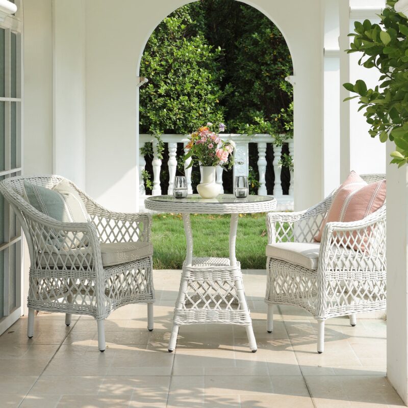 Willowbrook Lattice Weave Rattan Bistro Set, White - Image 2