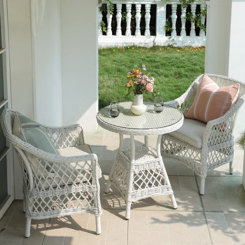 Willowbrook Lattice Weave Rattan Bistro Set, White - Image 3