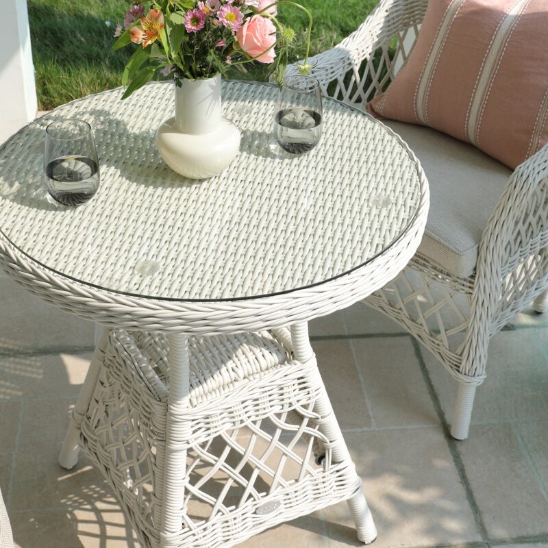 Willowbrook Lattice Weave Rattan Bistro Set, White - Image 4