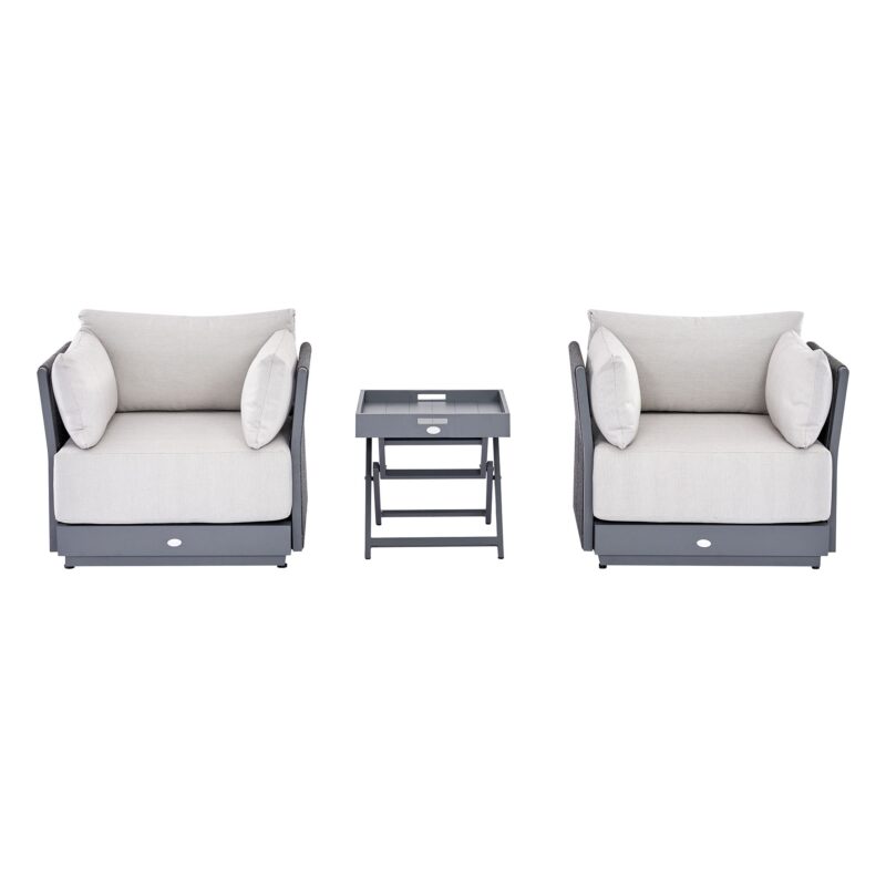 Pedra Rope and Aluminium Outdoor Bistro Set, Grey - Image 4