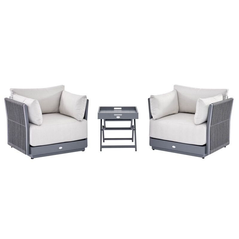 Pedra Rope and Aluminium Outdoor Bistro Set, Grey - Image 5