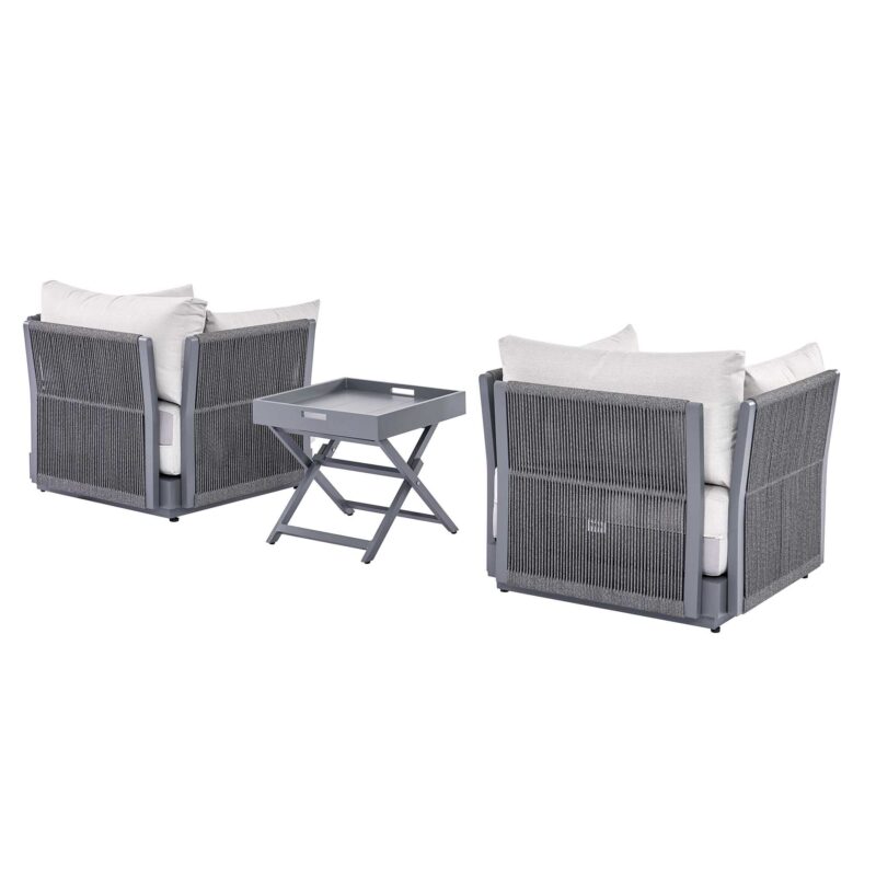 Pedra Rope and Aluminium Outdoor Bistro Set, Grey - Image 9