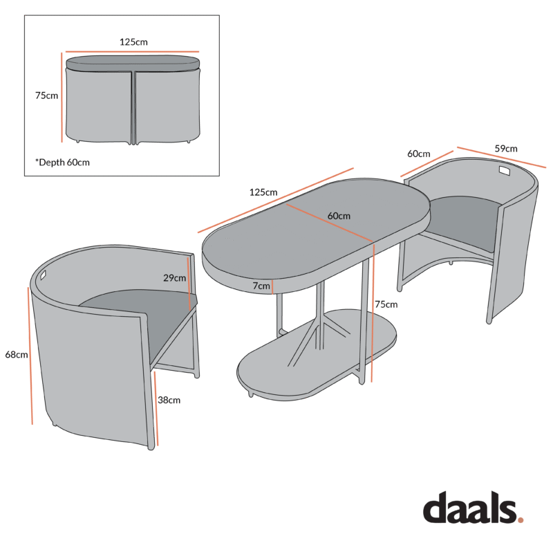 Granchester Rattan Balcony Bistro Set, Grey - Image 6
