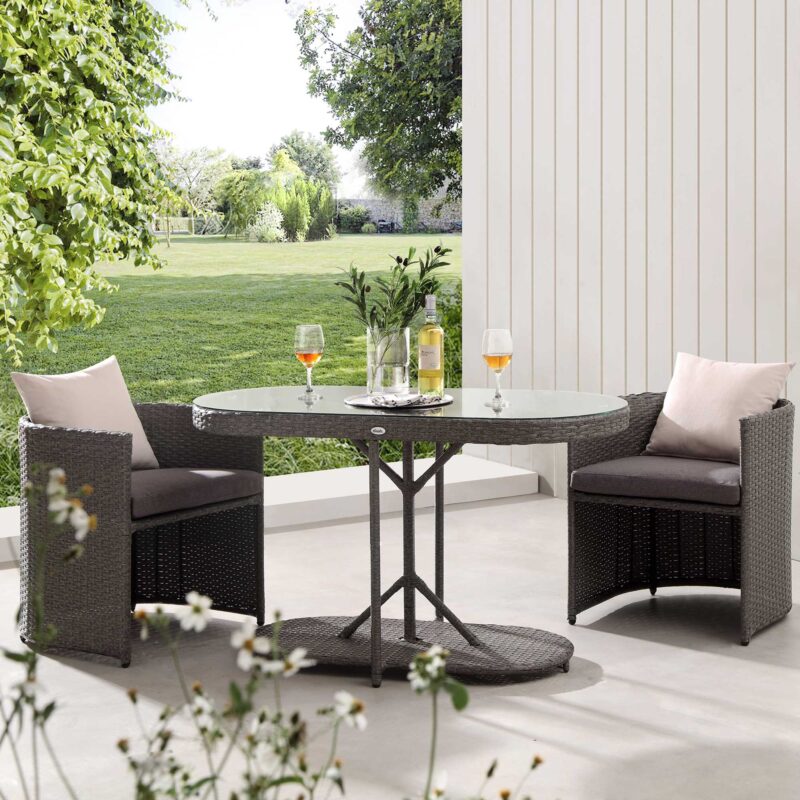 Granchester Rattan Balcony Bistro Set, Grey