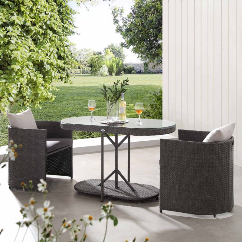 Granchester Rattan Balcony Bistro Set, Grey - Image 3